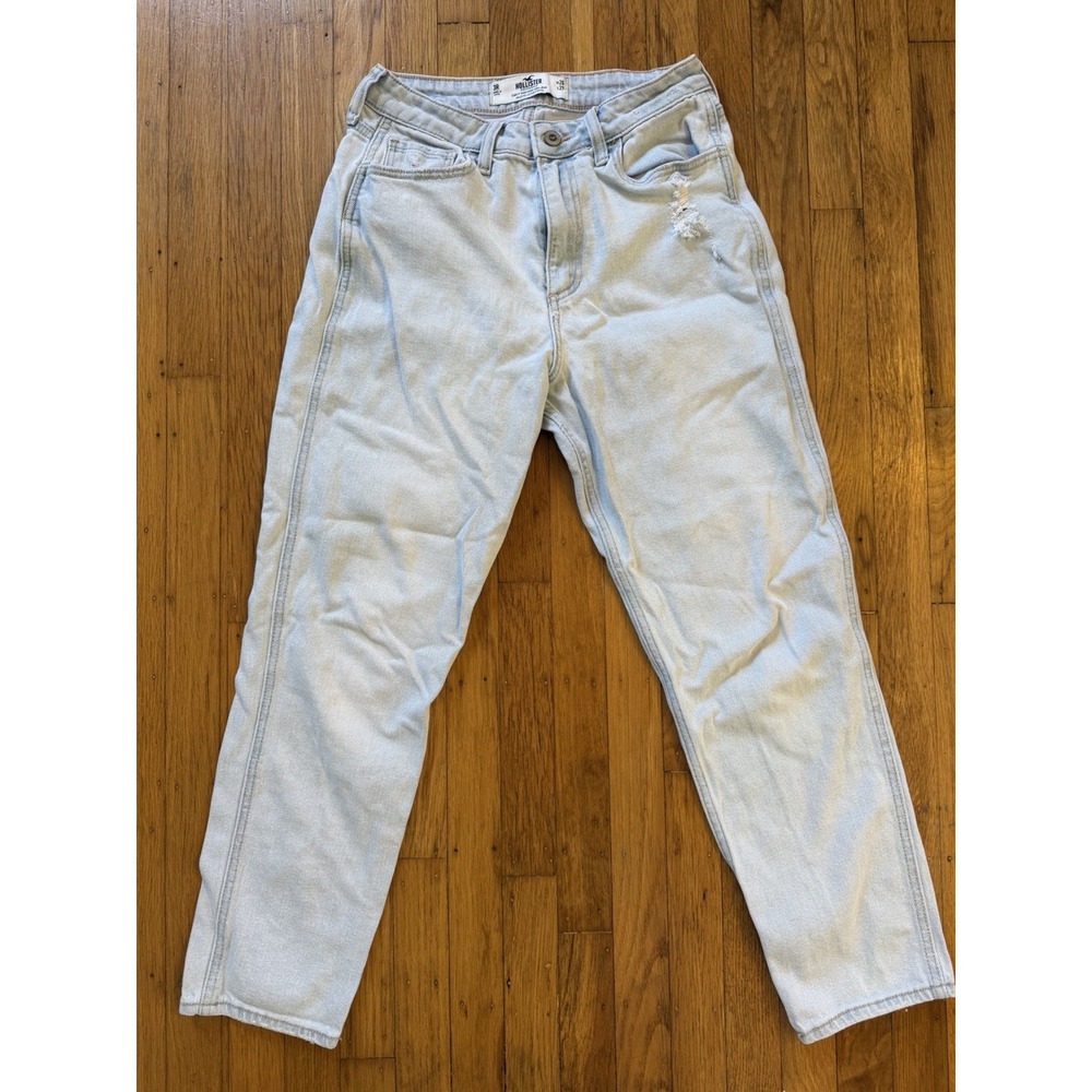 Hollister Curvy High Rise Mom Jeans Light Wash Distressed Tapered 3R W26 L27